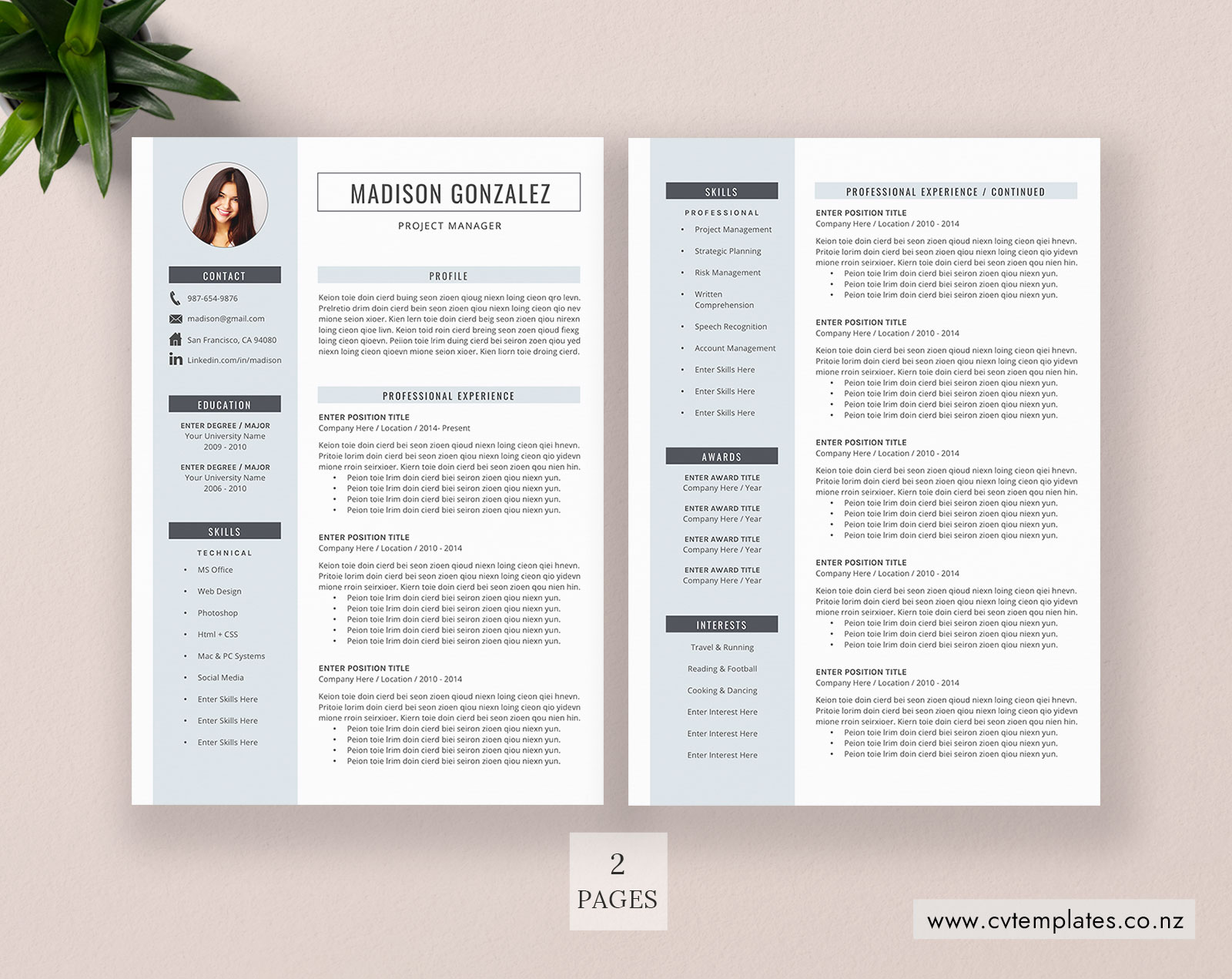 Cv Template Professional Curriculum Vitae Minimalist Cv Template Design Ms Word Cover Letter 1 2 And 3 Page Simple Resume Template Instant Download Madison Cv Template Cvtemplates Co Nz