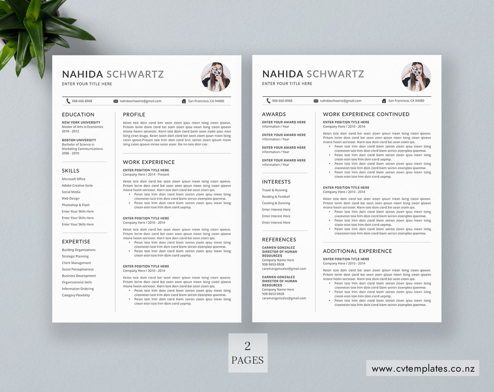 2 Page Cv Template from www.cvtemplates.co.nz