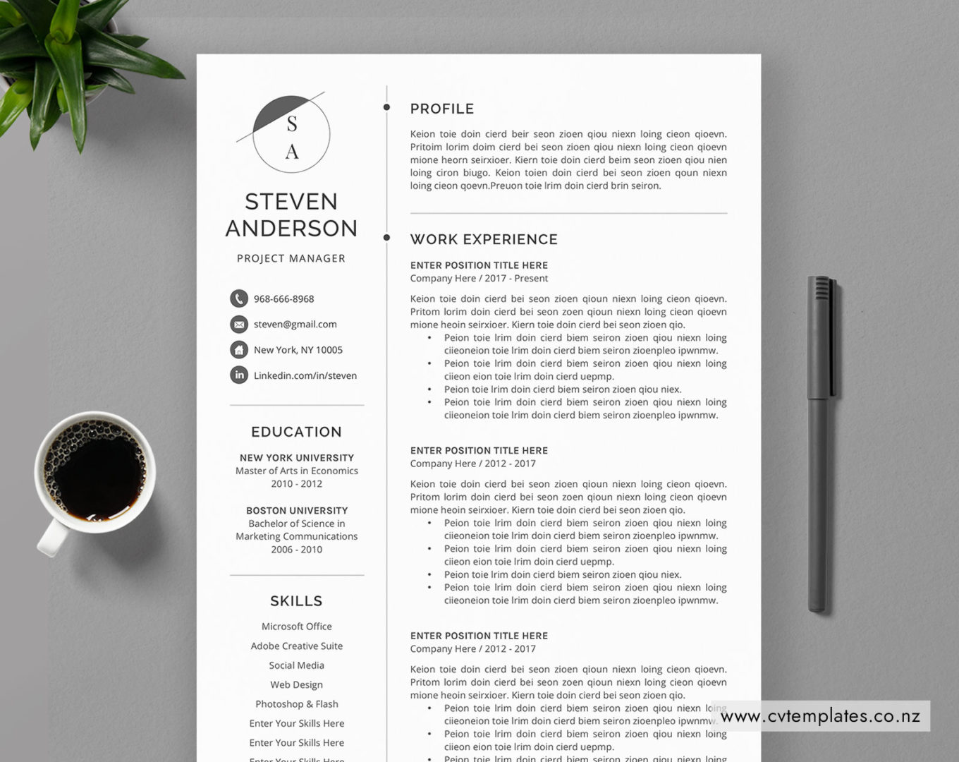 Working in New Zealand Creating - Www.cvtemplates.co .nz New Zealand CV Template Steven CV Template 1360x1080 