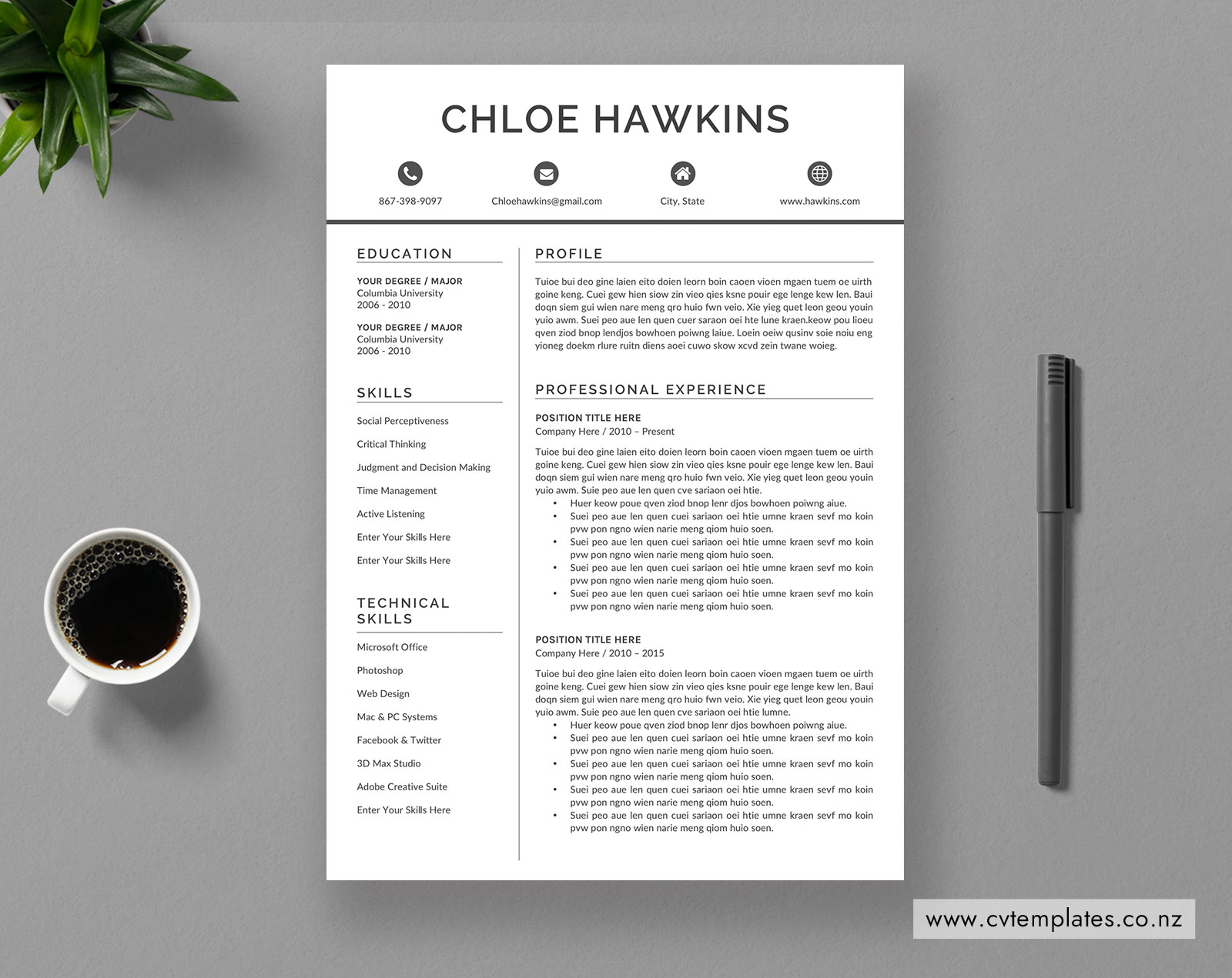 CV Template for MS Word, Curriculum Vitae, Simple & Clean ...