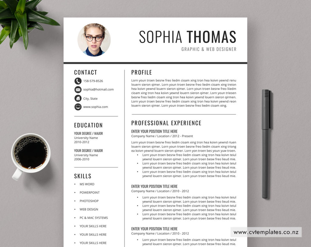 CV Templates Bundle for MS Word - Www.cvtemplates.co .nz New Zealand CV Template Sophia CV Template 01 1024x813 